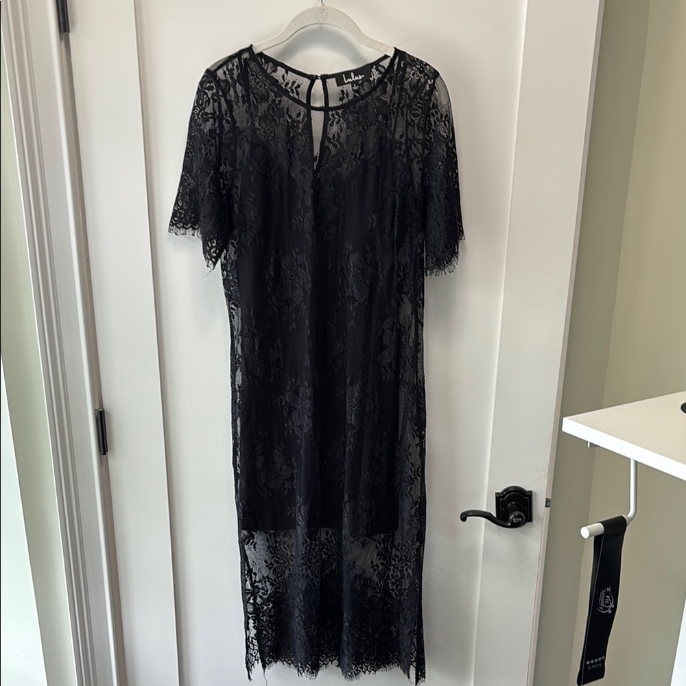 Lulu's Black Sheath Flutter Sleeve Midi Dress